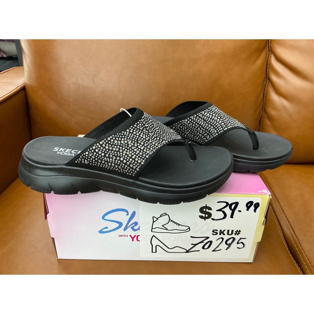 Skechers Summits Sandal Womens 8 Black New Rhinestone Yoga Foam 163582 BBK - Picture 7 of 8